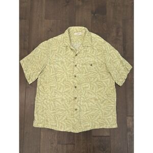 Caribbean Button Up‎ Shirt Mens Size Large Green Hawaiian Floral Short Sleeve